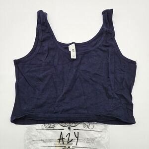 AZY Navy Blue Cropped Tank Top Womens Size Medium Cotton Spandex Made in USA